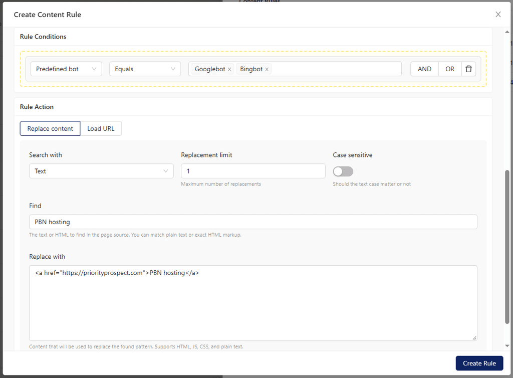 Create Content Rule